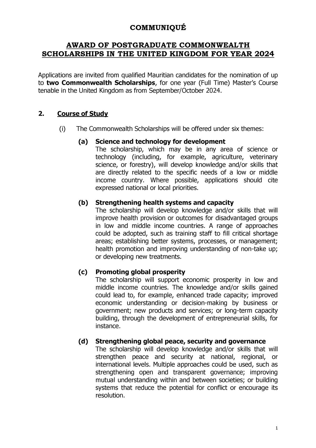 Communique-UK Commonwealth 2024 - COMMUNIQUÉ AWARD OF POSTGRADUATE ...