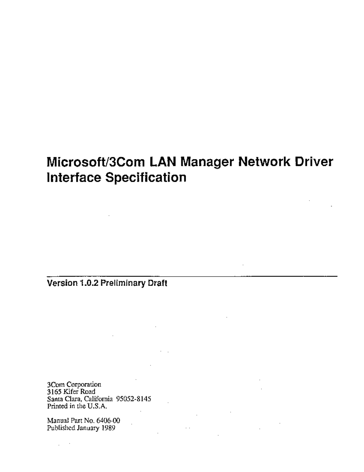 Microsoft 3Corn LAN Manager Network Driver Interface Specification
