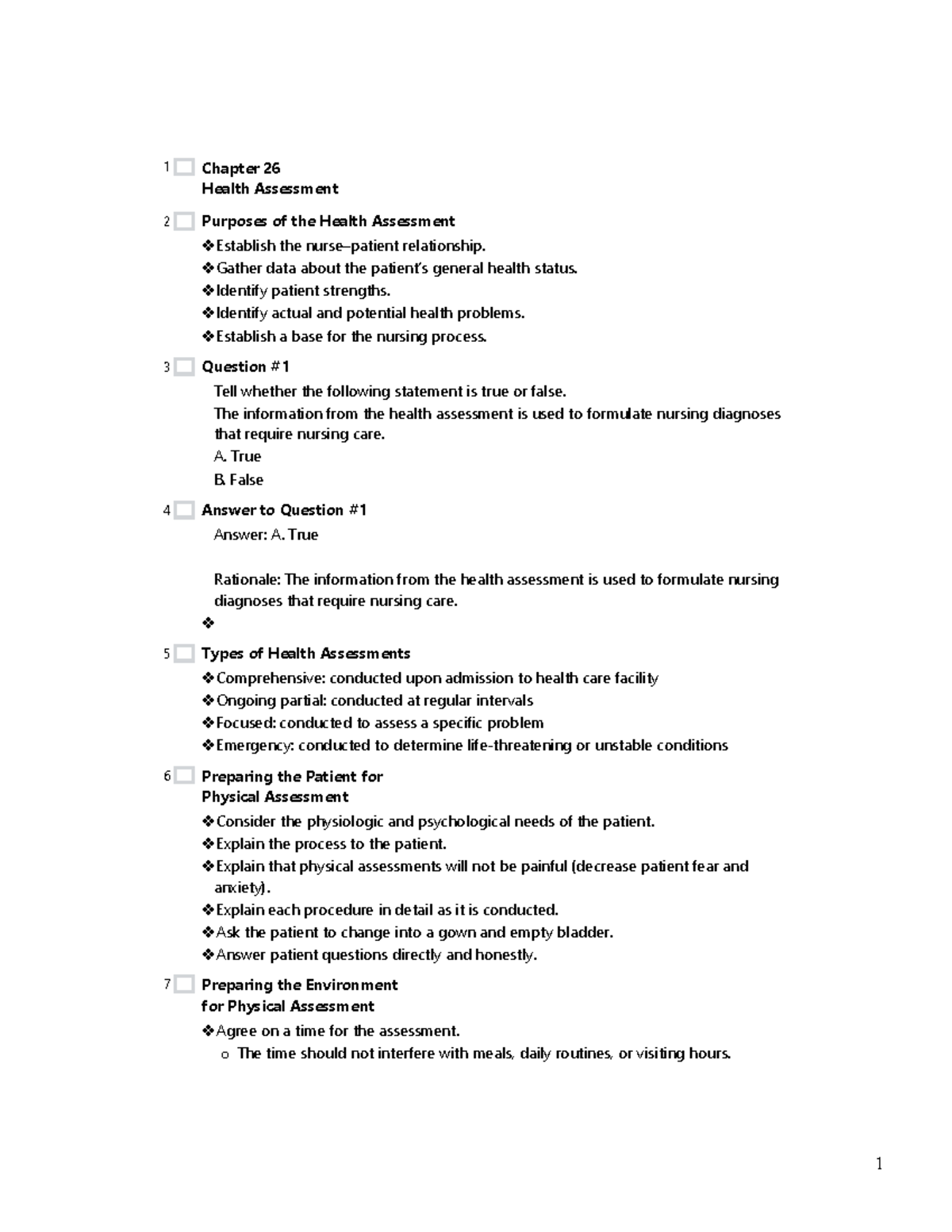 Chapter 26 - test material - Chapter 26 Health Assessment Purposes of ...