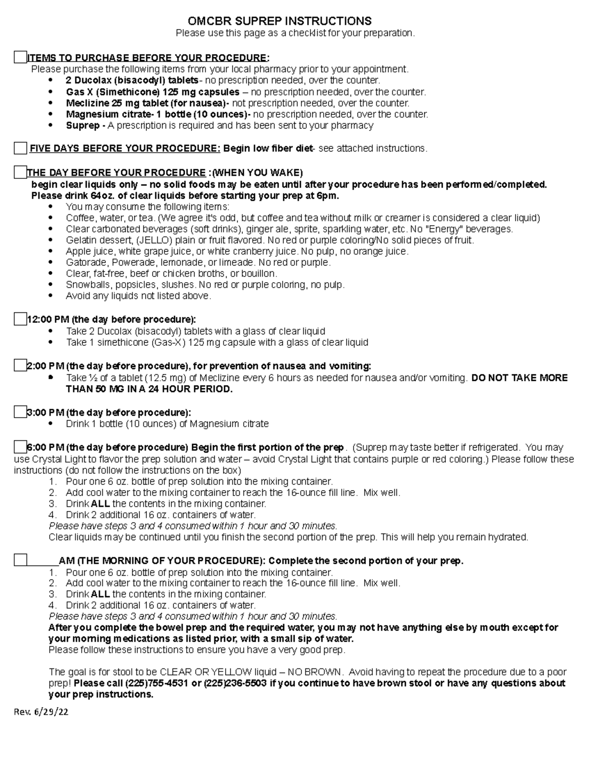 Suprep - OMCBR SUPREP INSTRUCTIONS Please use this page as a checklist ...