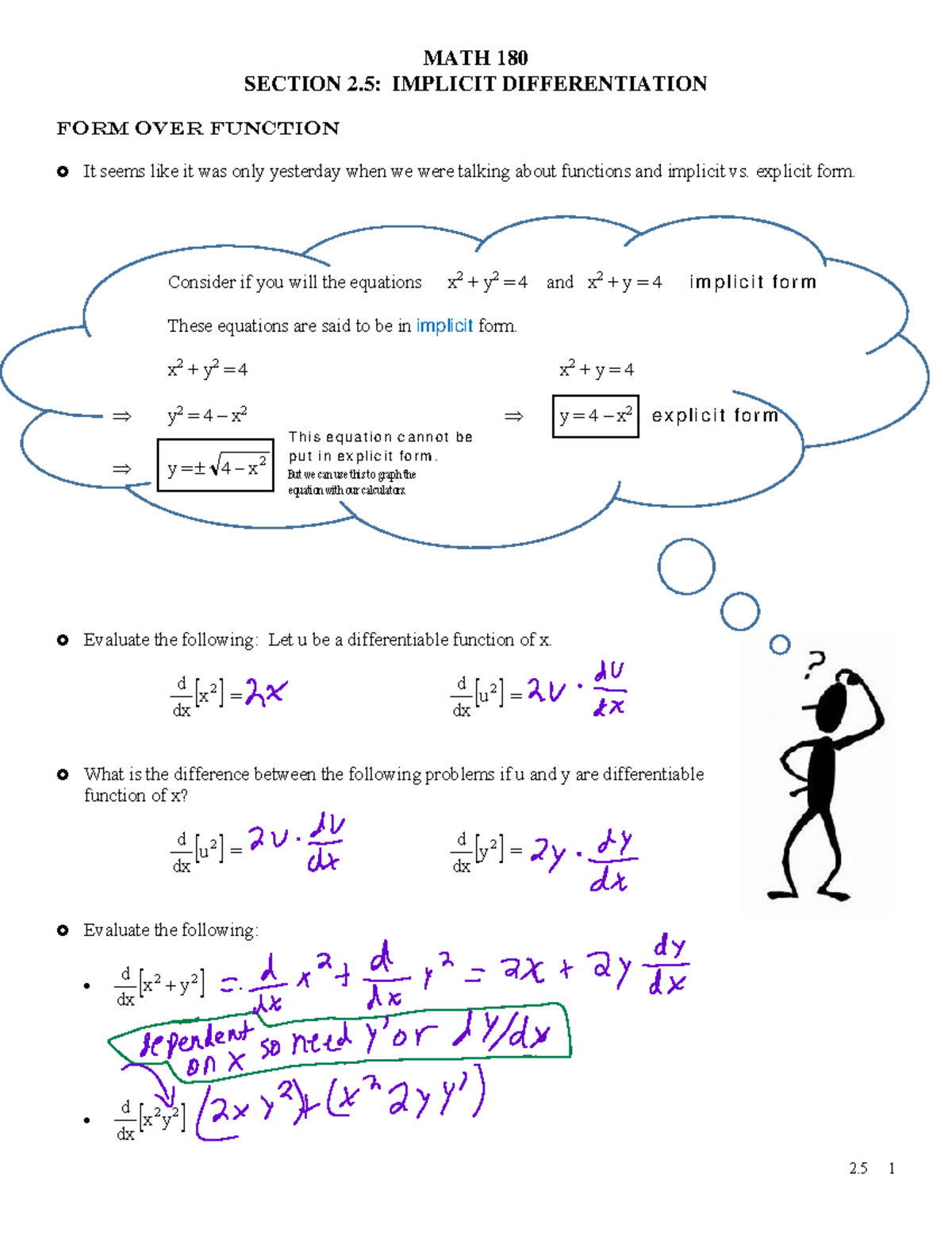 Lesson 2.1 Calc 2 - 2 1 MATH 180 SECTION 2: IMPLICIT DIFFERENTIATION ...