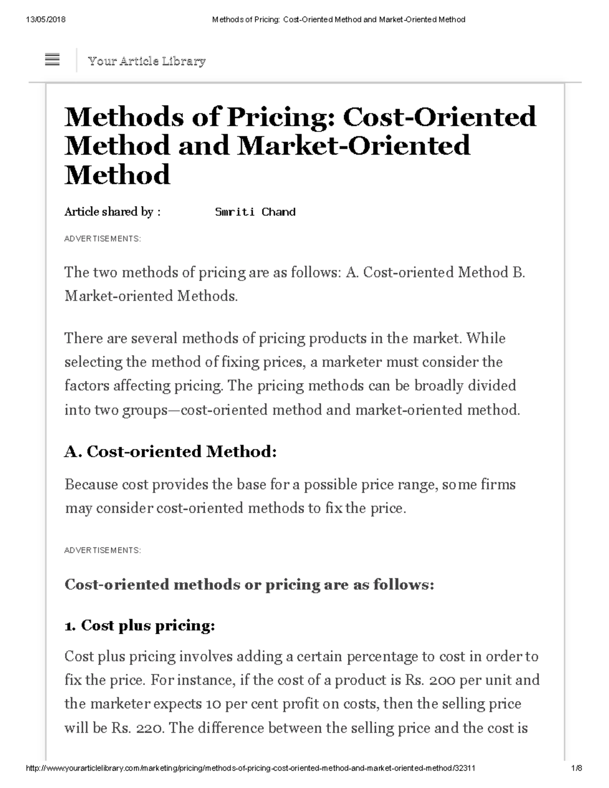 Methods of Pricing CostOriented Method and MarketOriented Method