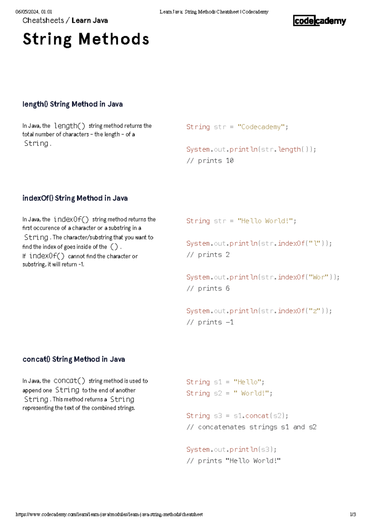 Learn Java String Methods Cheatsheet - In Java, the length() string ...