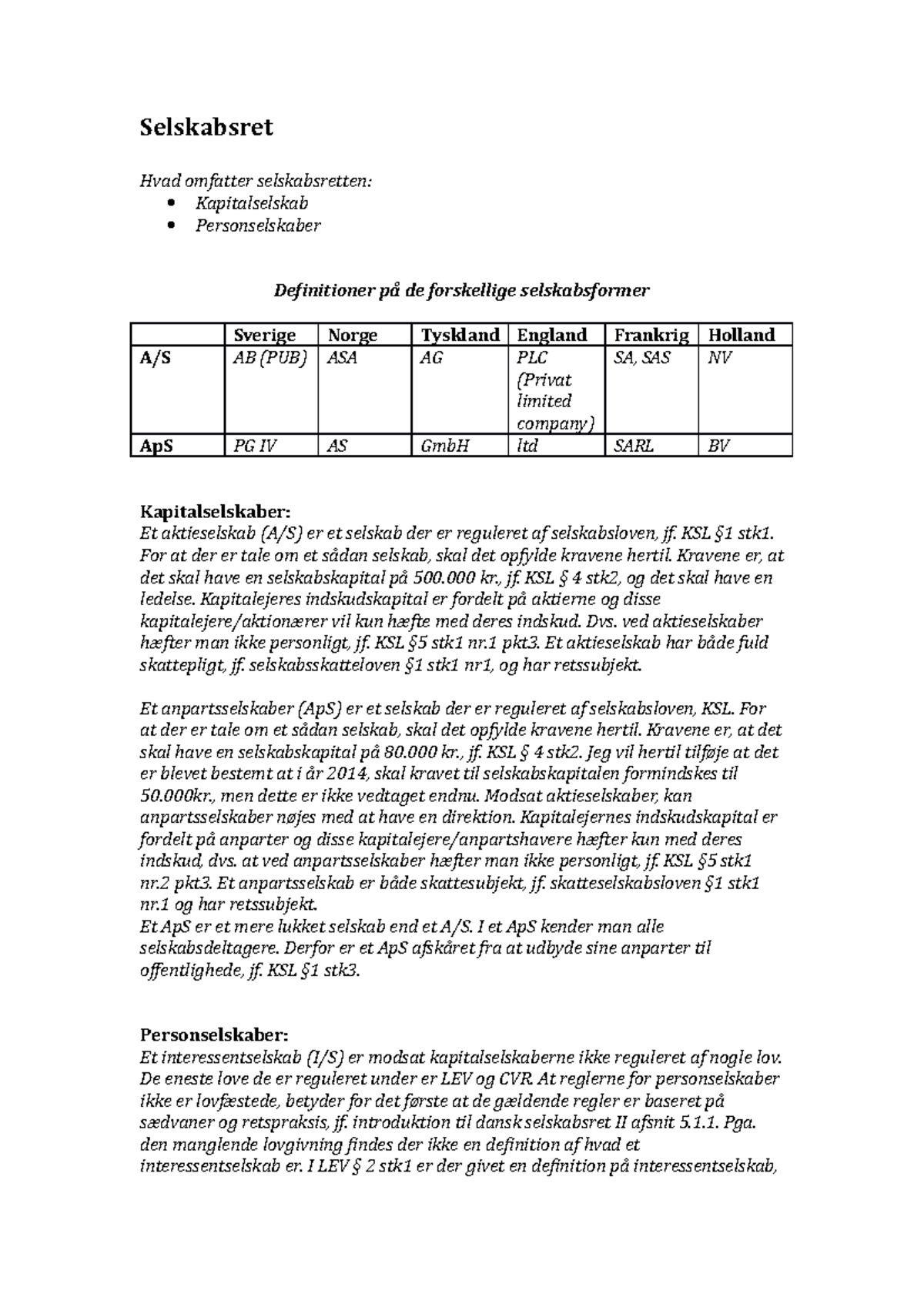 Selskabsret Noter Eksamen - Lecture Notes, Lecture 1 - 12 - Selskabsret ...