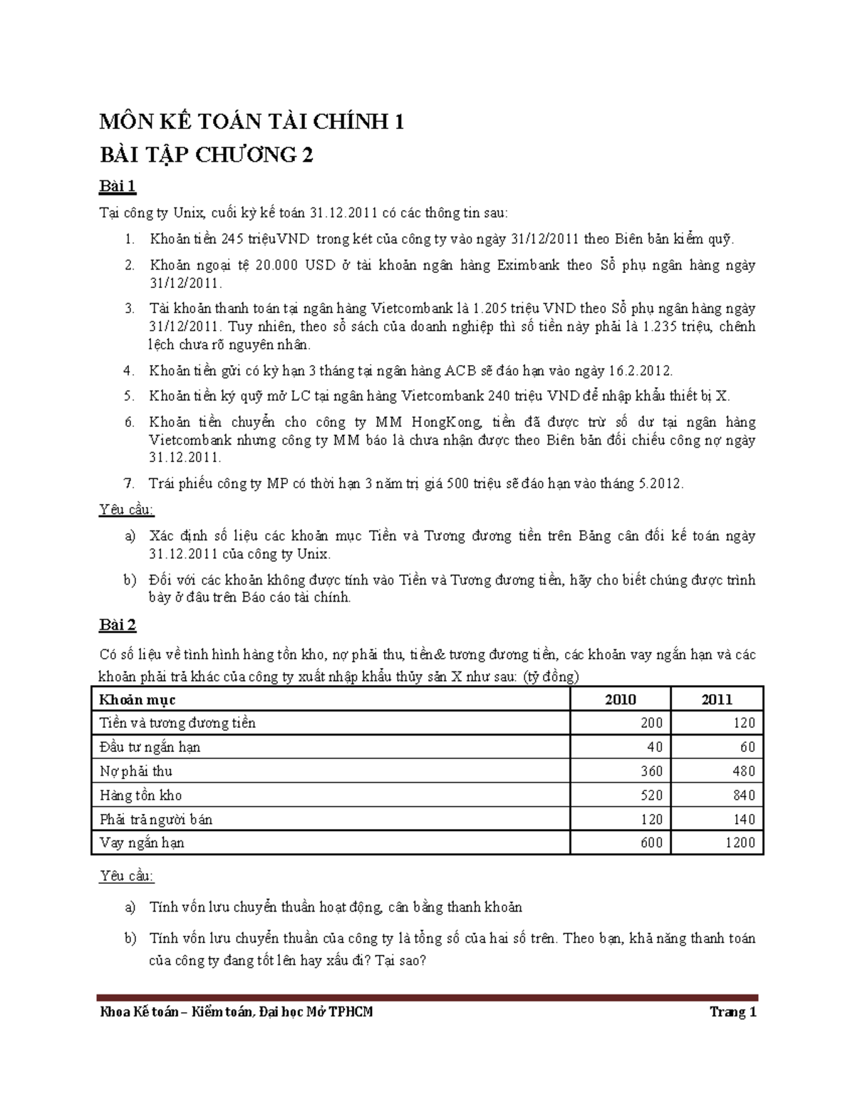 BAI TAP 2 - Bài Tập Cơ Bản - M‘N KẾ TO¡N T¿I CHÕNH 1 B¿I TẬP CHƯƠNG 2 B ...