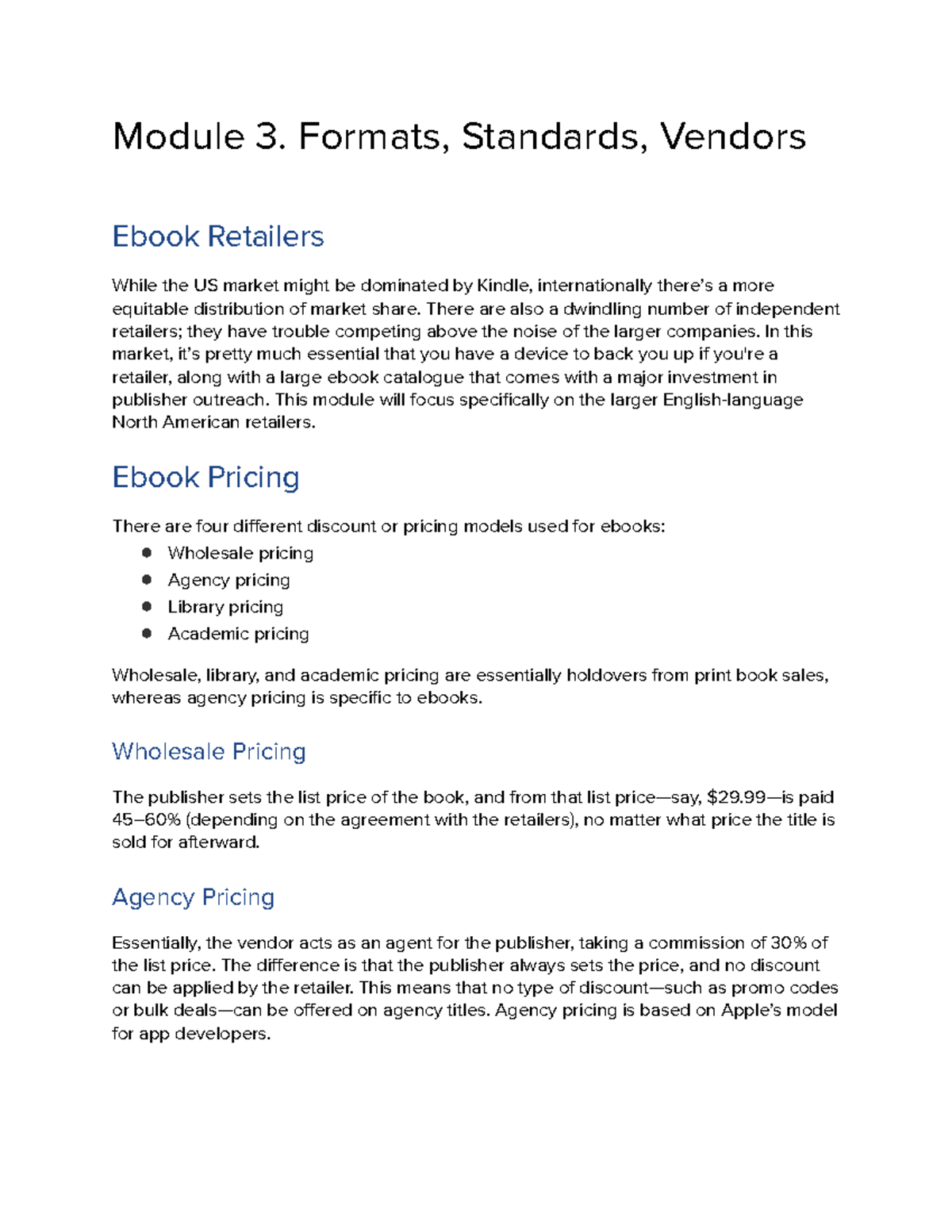 Module 3. Formats, Standards, Vendors - Module 3. Formats, Standards ...
