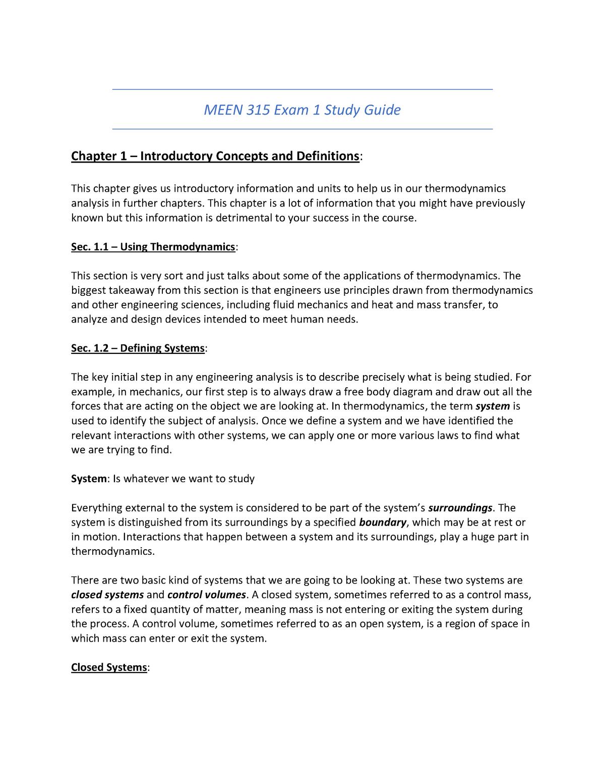 Meen 315 Exam Study Guide 1 Warning Tt Undefined Function 32