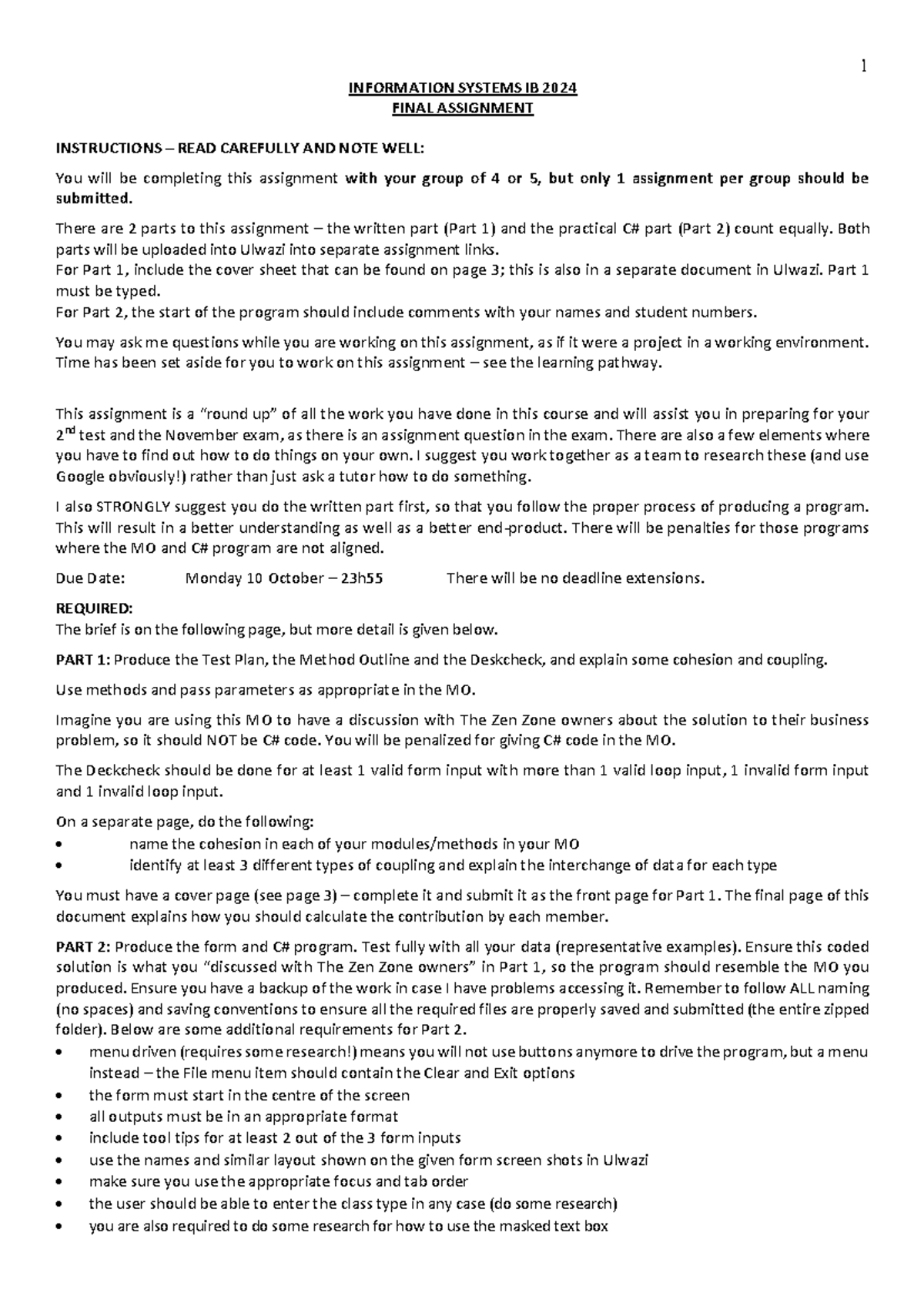 Final assignment - INFORMATION SYSTEMS IB 2024 FINAL ASSIGNMENT ...