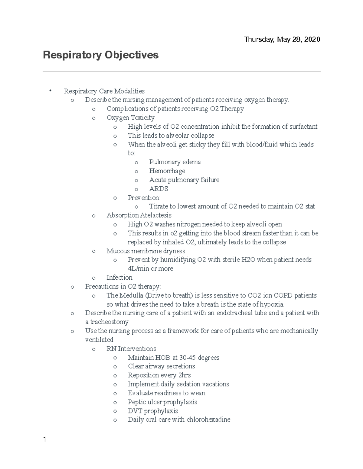 Respiratory Objectives Respiratory Objectives Respiratory Care