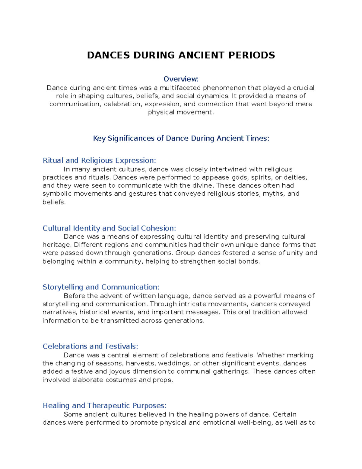 Dances During Ancient Periods by Cj Tirol DANCES DURING ANCIENT