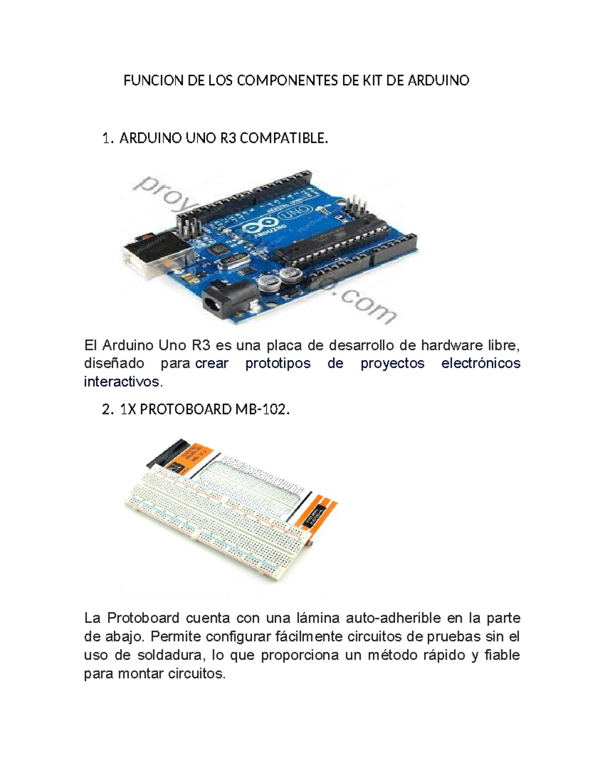 Funcion DE LOS Componentes DE KIT DE Arduino - FUNCION DE LOS ...