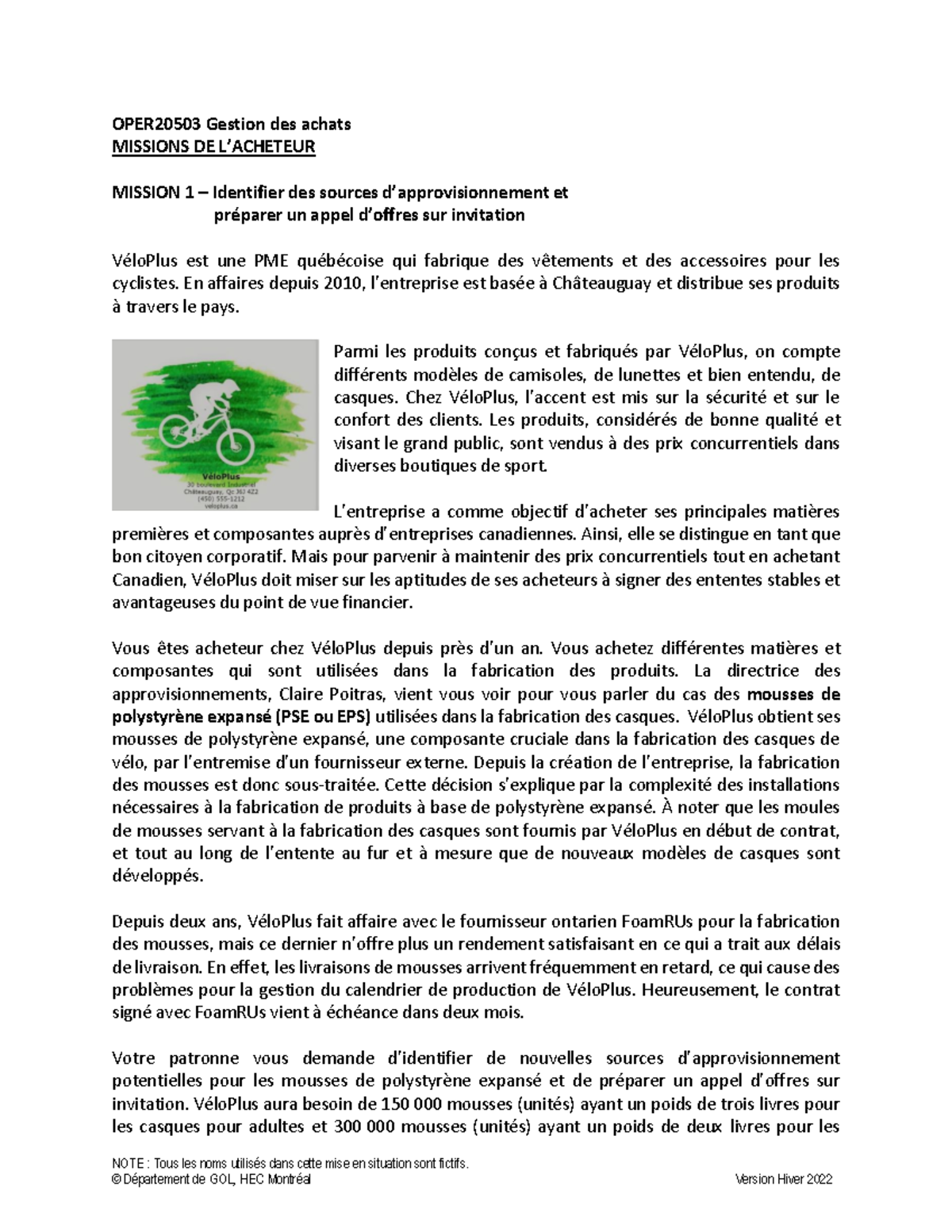 S5 Mission de l acheteur 1 - Énoncé - NOTE : Tous les noms utilisés ...