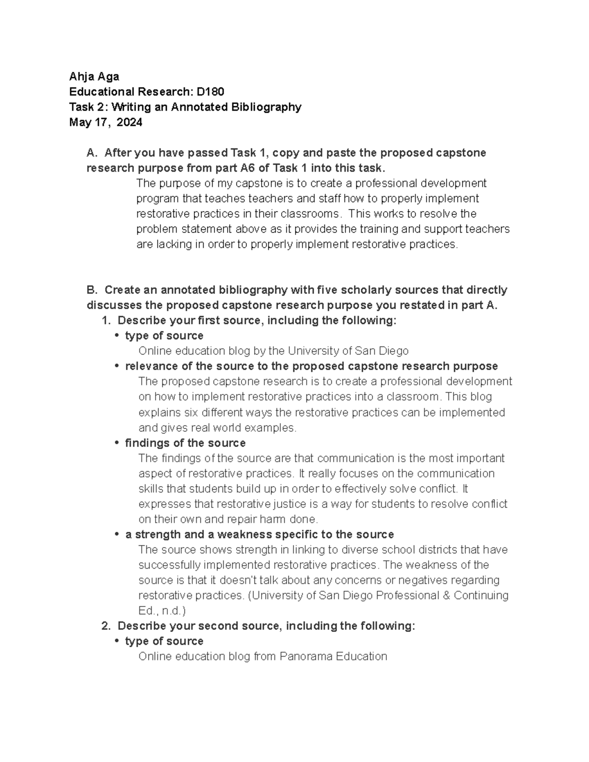 D180 Task 2 - PASSED - Applied research project - Ahja Aga Educational ...