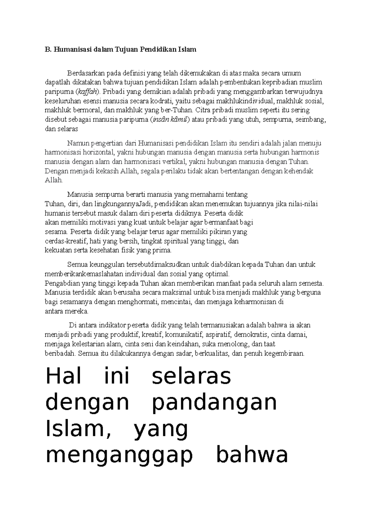 Humanisasi Dalam Tujuan Pendidikan Islam - B. Humanisasi Dalam Tujuan ...