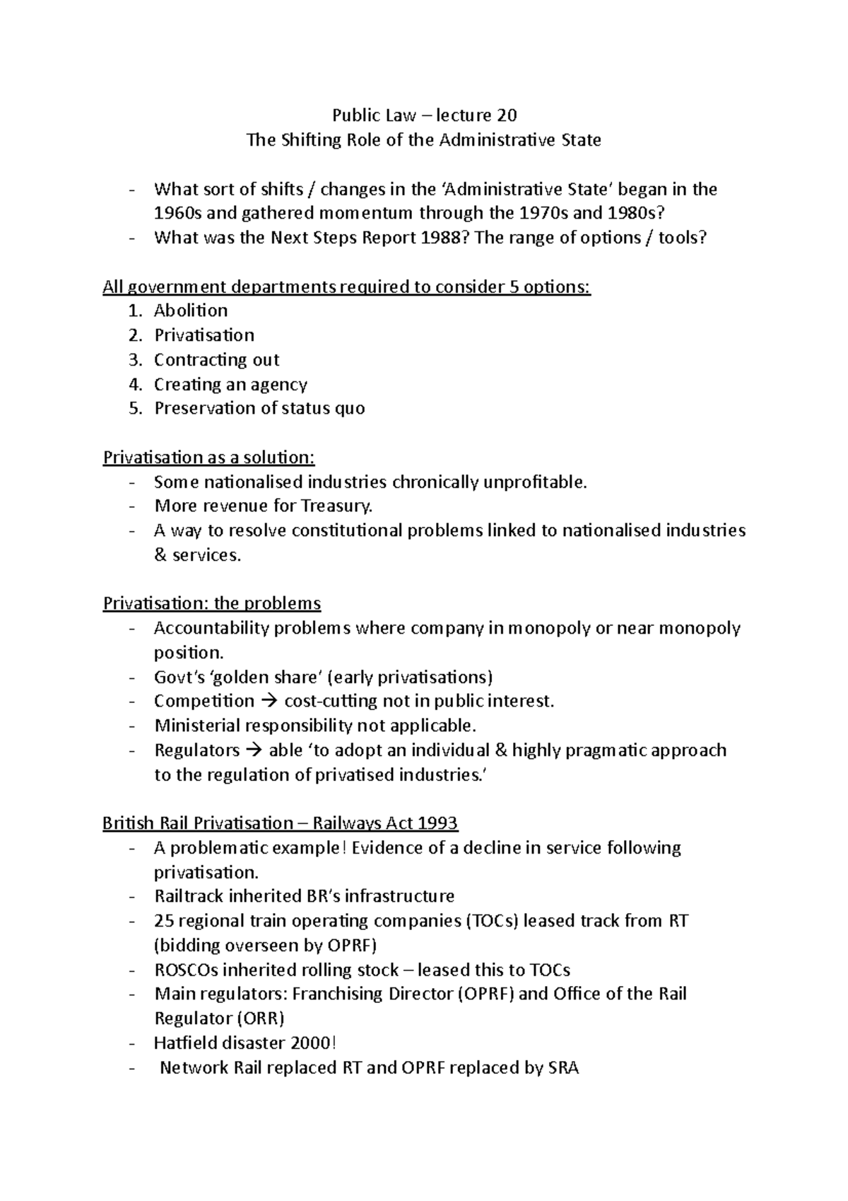 20-The shifting role of the Administrative State - Public Law – lecture ...