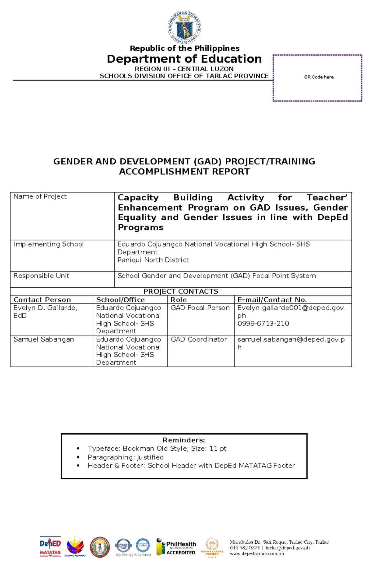 Gender AND Development ar - Department of Education REGION III ...