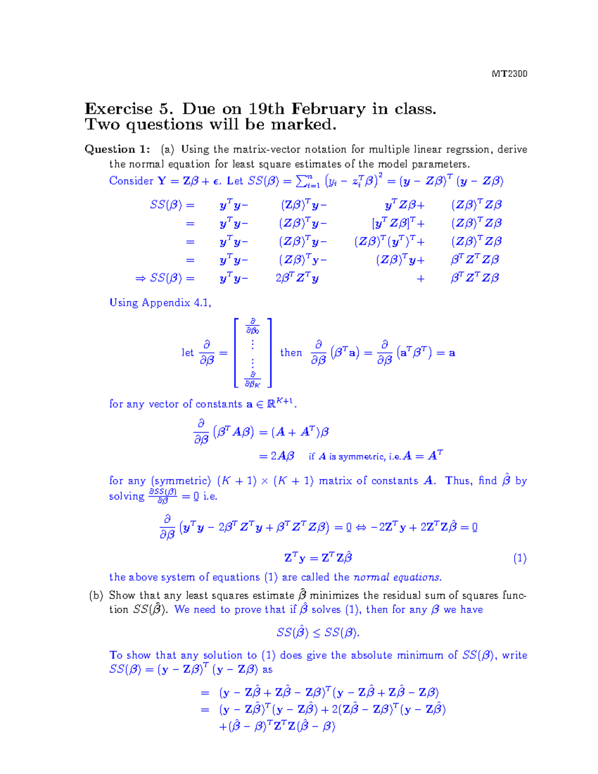 MT230 0 Sheet 5 Solution - MT Exercise 5. Due on 19th February in class ...