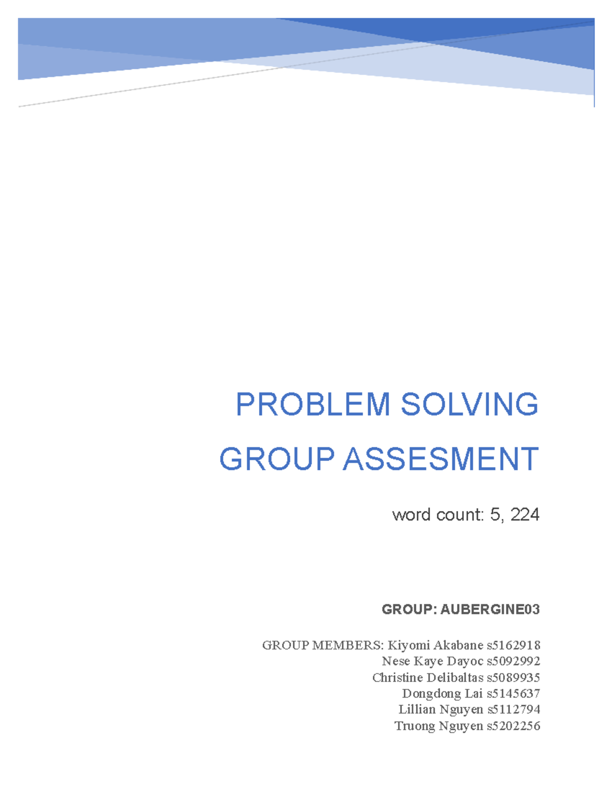 problem solving group assessment