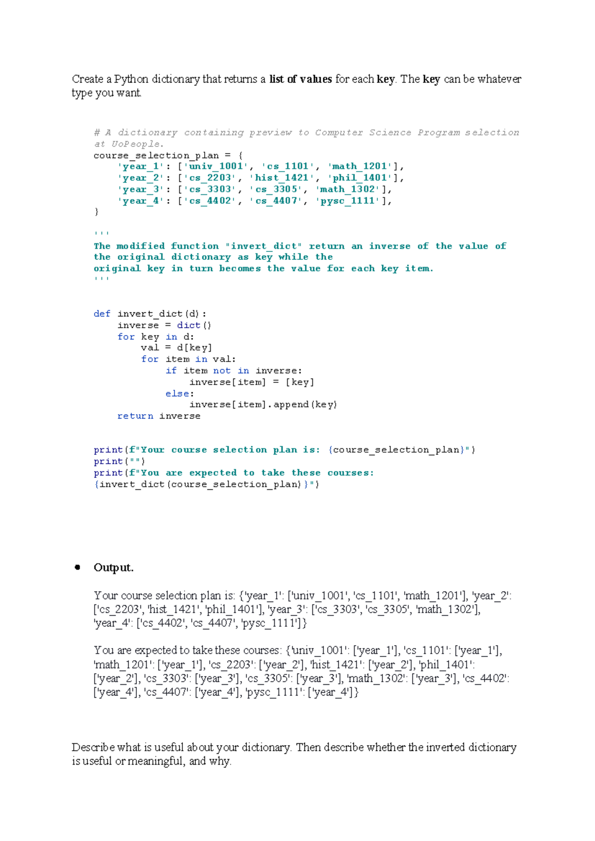 Learning Journal Unit 7 - Create a Python dictionary that returns a ...