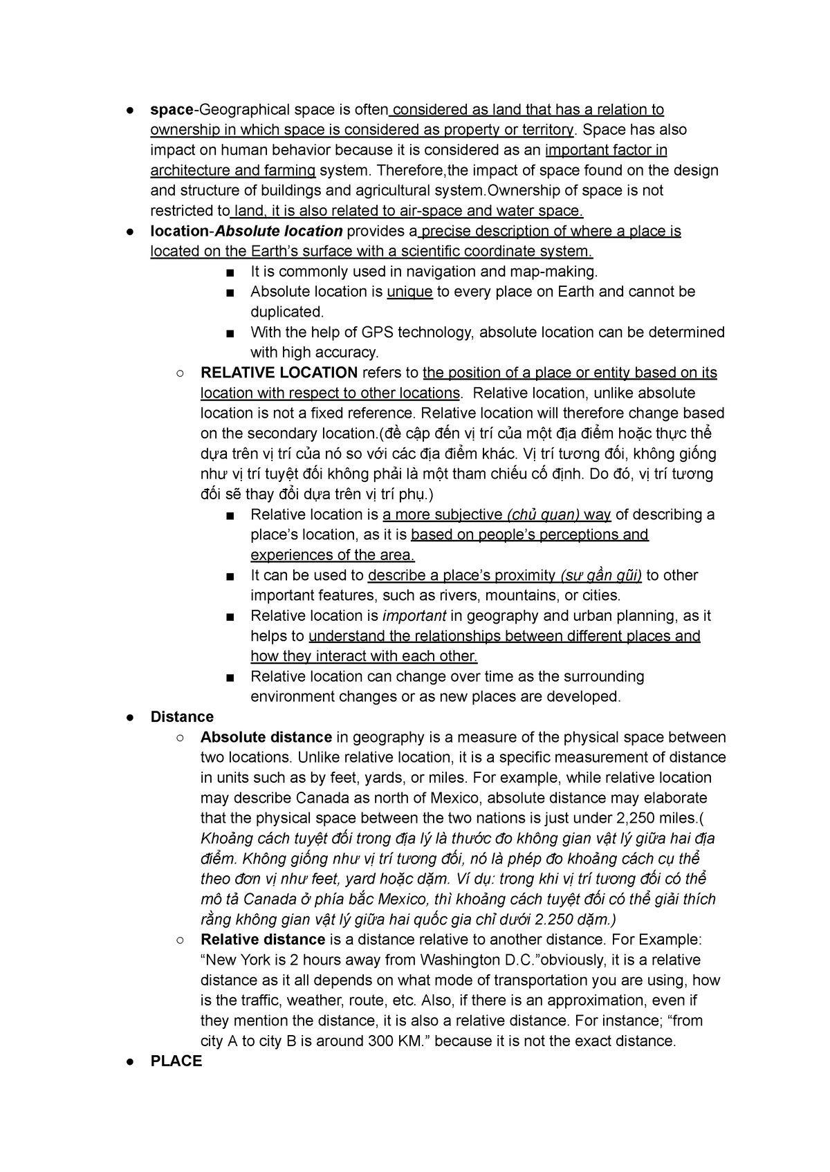 Geo note - midterm - space-Geographical space is often considered as ...