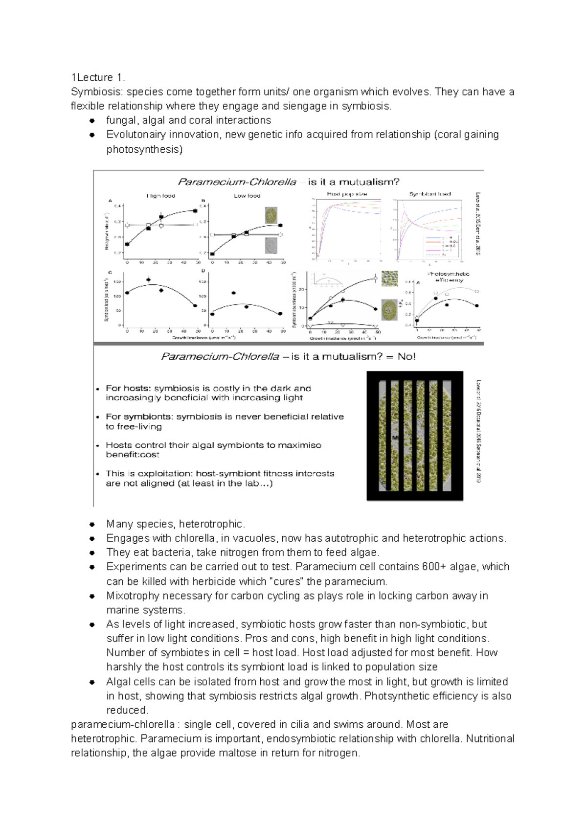 week 1 micro notes - 1Lecture 1. Symbiosis: species come together form ...