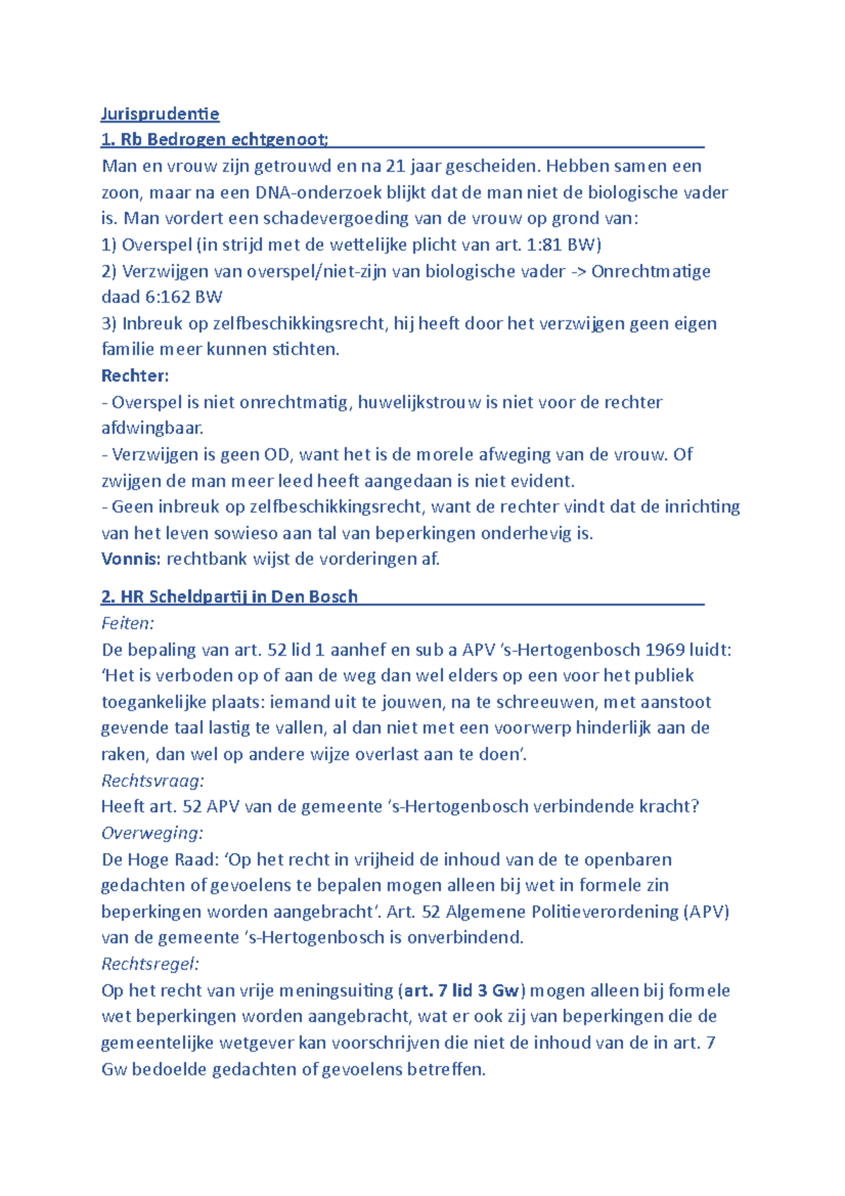 Jurisprudentie Samenvatting Inleiding - Jurisprudentie Rb Bedrogen ...