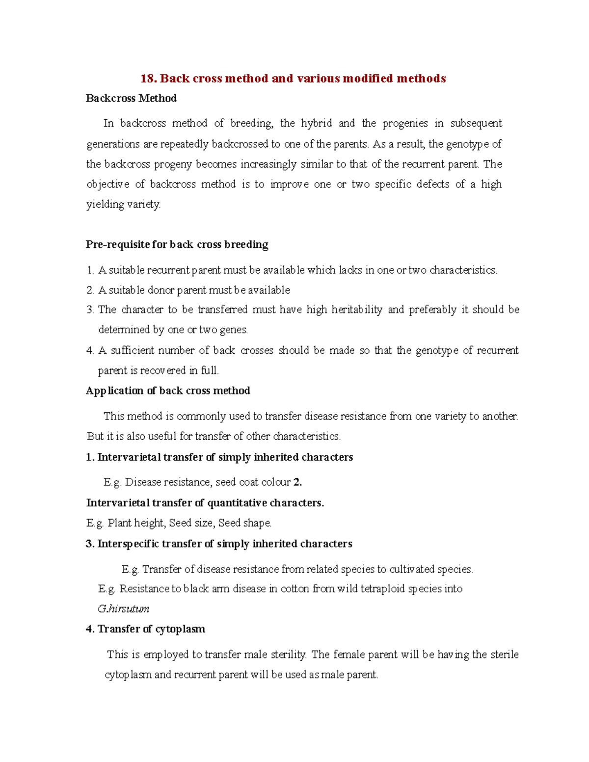 Back Cross Method 18 Back Cross Method And Various Modified Methods 