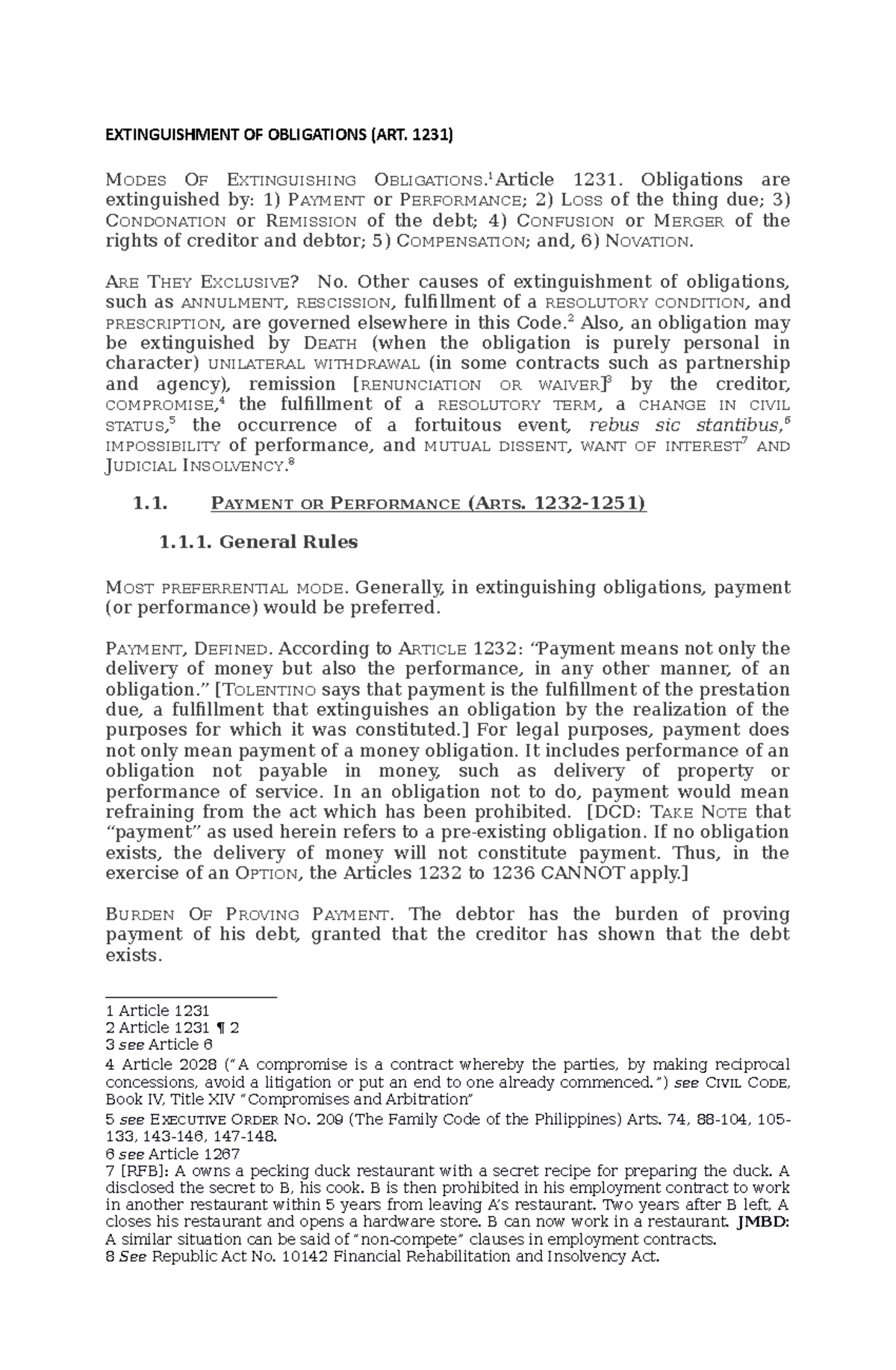 Extinguishment OF Obligations EXTINGUISHMENT OF OBLIGATIONS ART 