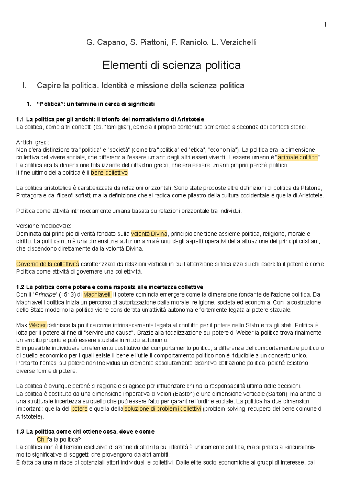 Riassunto Elementi Di Scienza Politica Capano - G. Capano, S. Piattoni ...