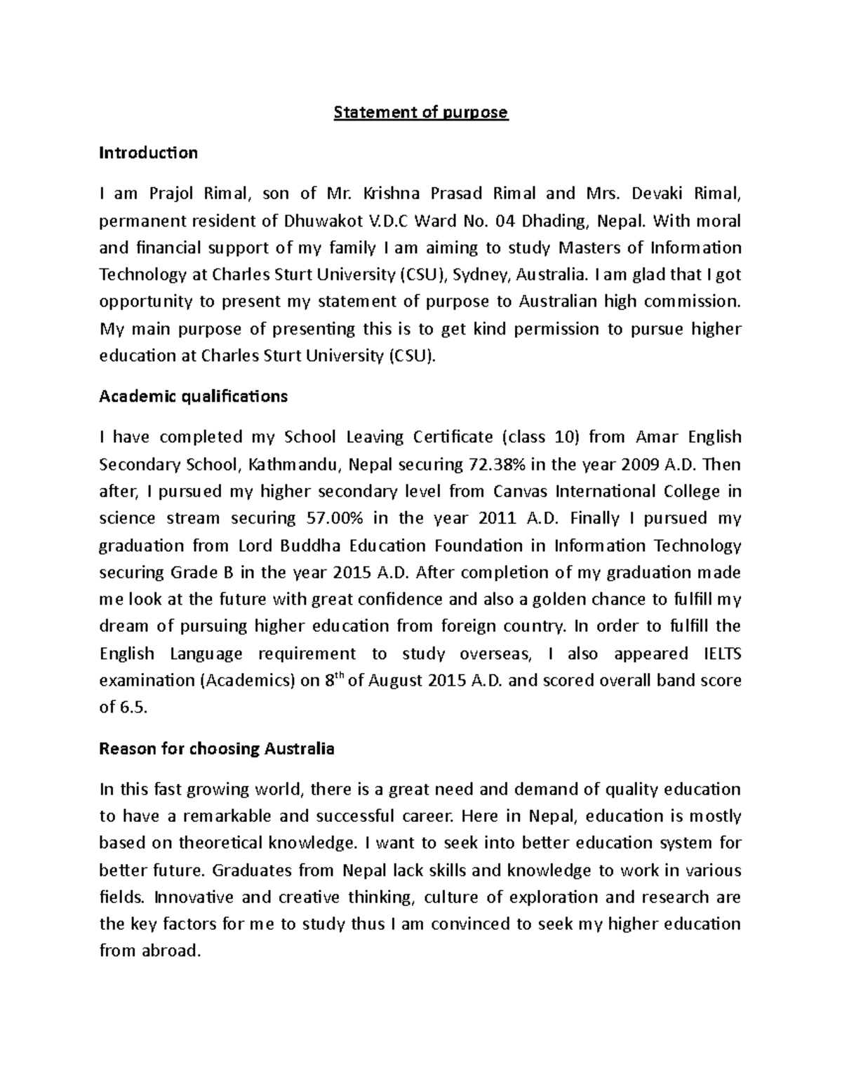 Statement of purpose Prajol Rimal - Statement of purpose Introduction I ...