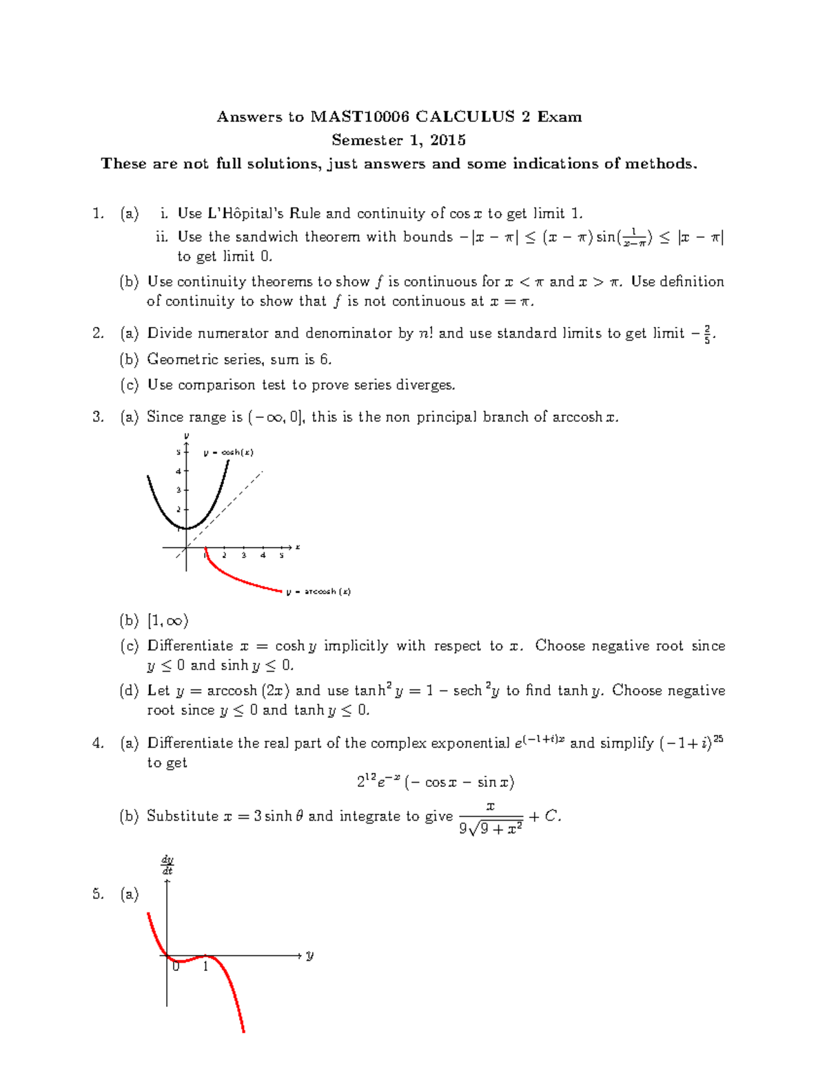 Calculus 2 Sem 1 2015 Ans - Answers To MAST10006 CALCULUS 2 Exam ...