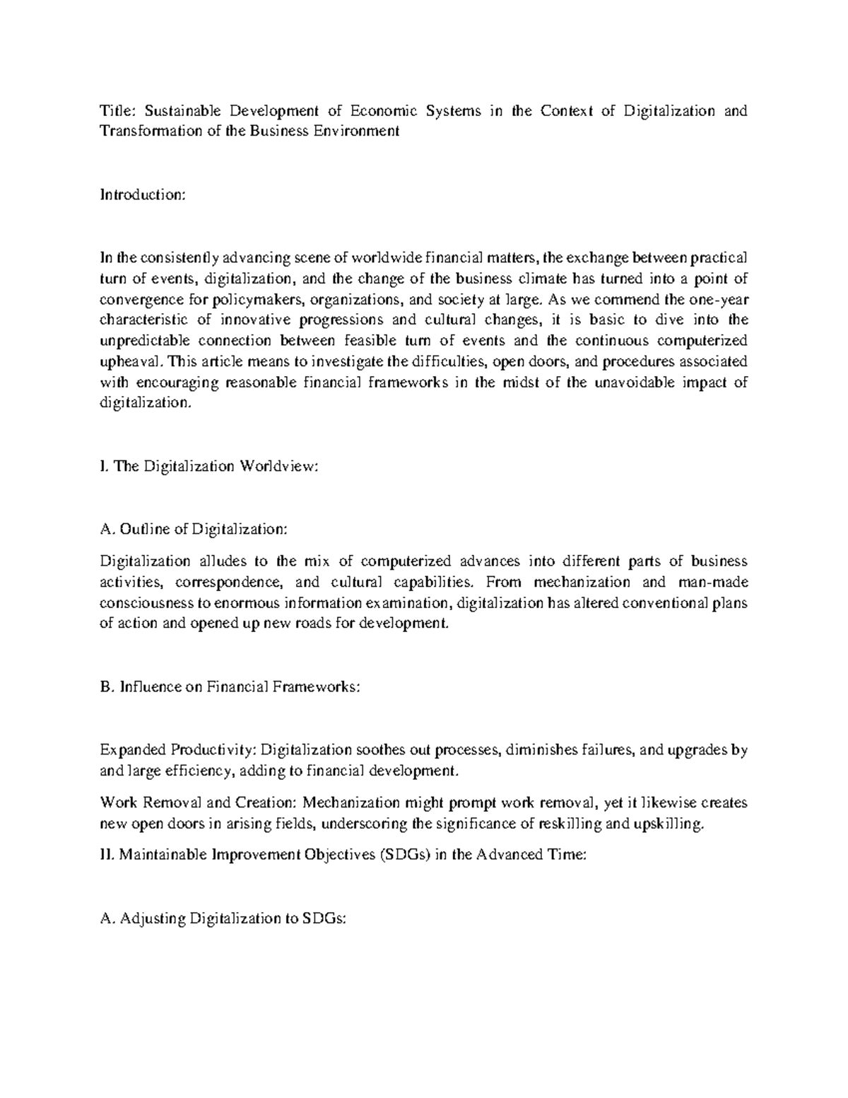 SDG - Sustainable Development of Economic Systems in the Context of ...
