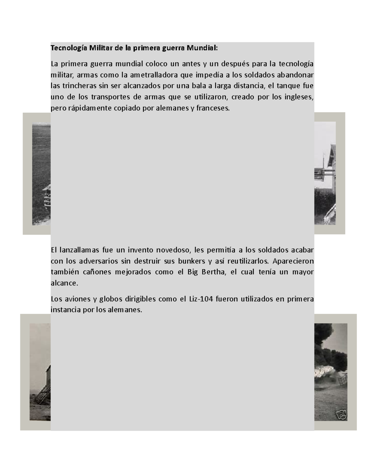 Tecnología Militar de la primera guerra Mundial Tecnología Militar de