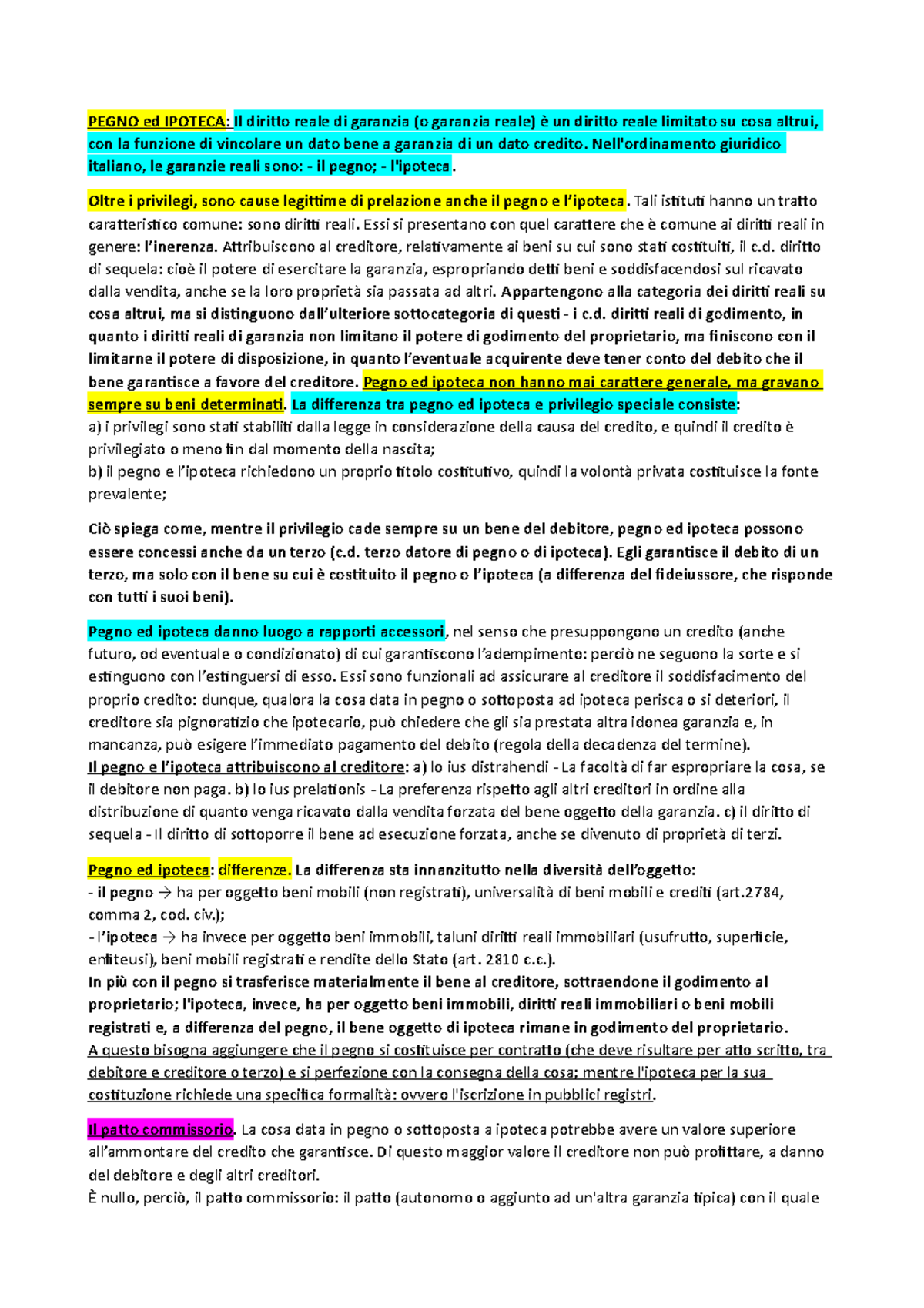 Pegno Ed Ipoteca PEGNO Ed IPOTECA Il Diritto Reale Di Garanzia o 
