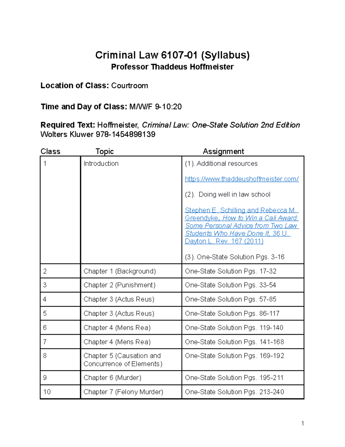 Criminal Law Syllabus 2022 Criminal Law 610701 (Syllabus) Professor