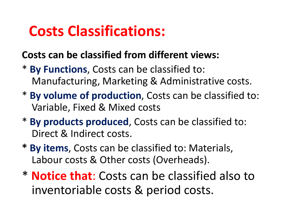 classifications of costs