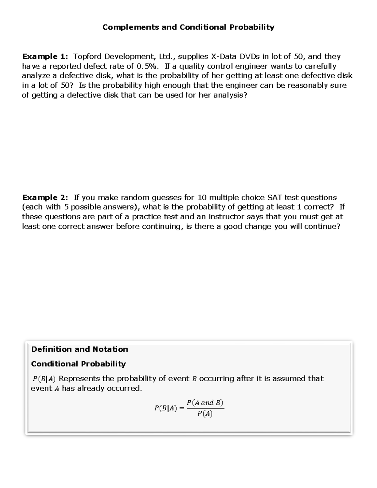 Complements and Conditional Probability - , supplies X-Data DVDs in lot ...