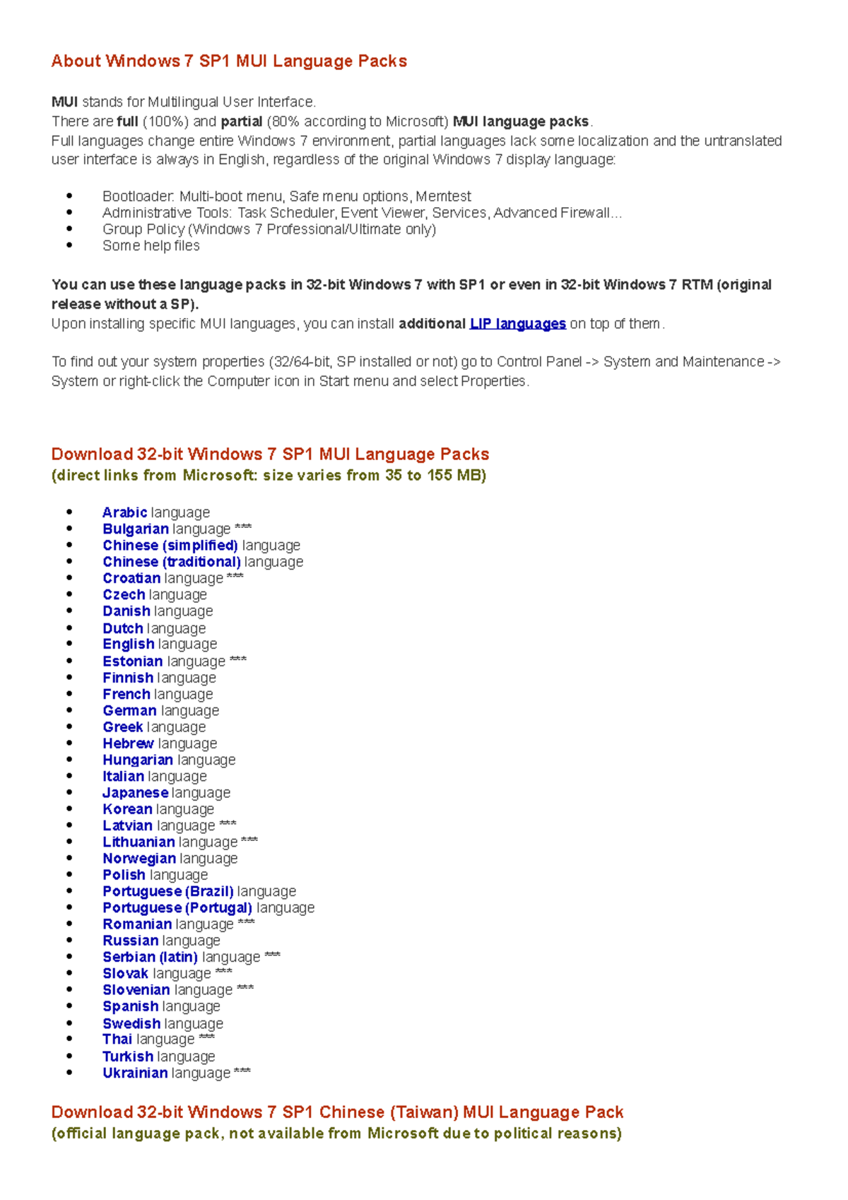 windows 7 sp1 mui language packs