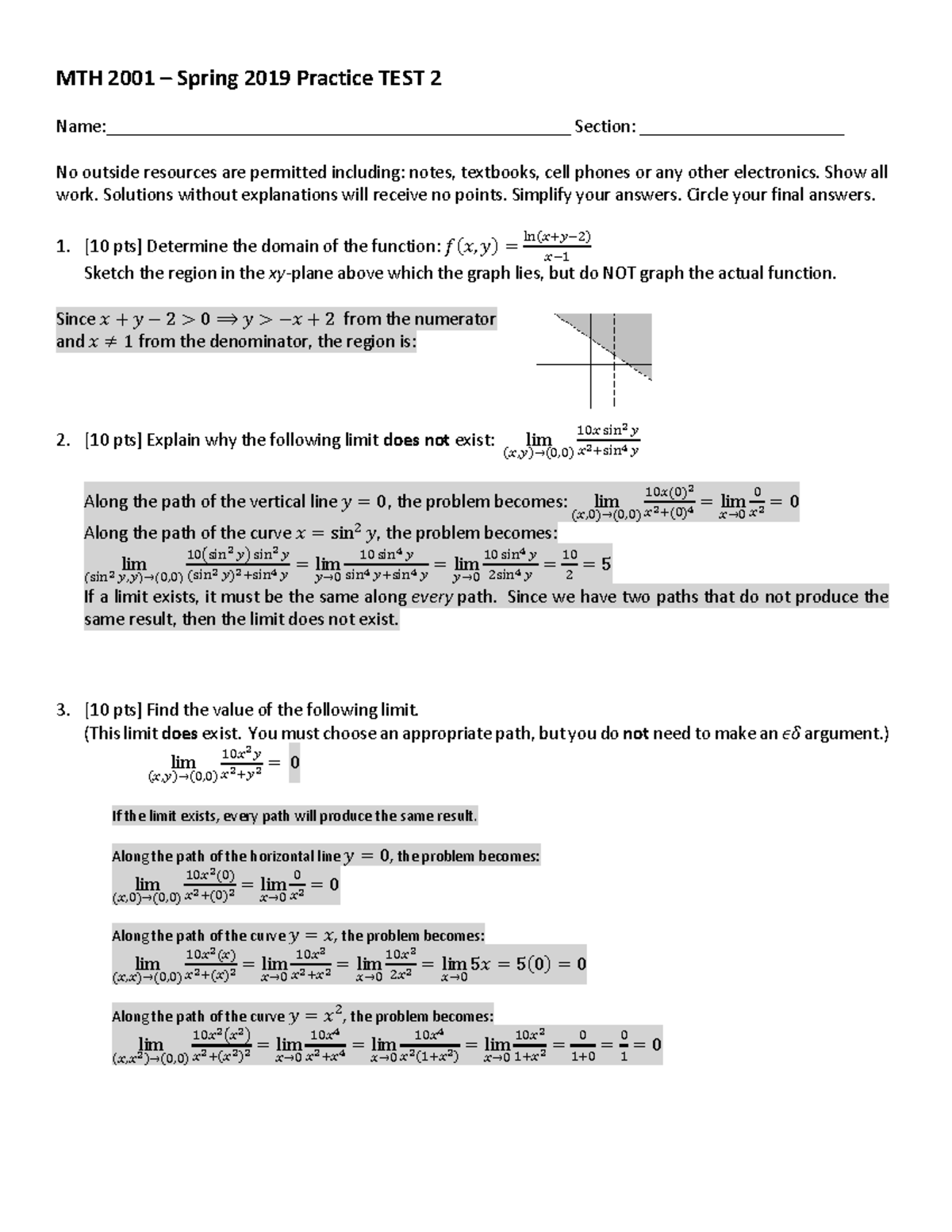 S19 - C3 PT2 - key - MTH 2001 – Spring 2019 Practice TEST 2 - Studocu