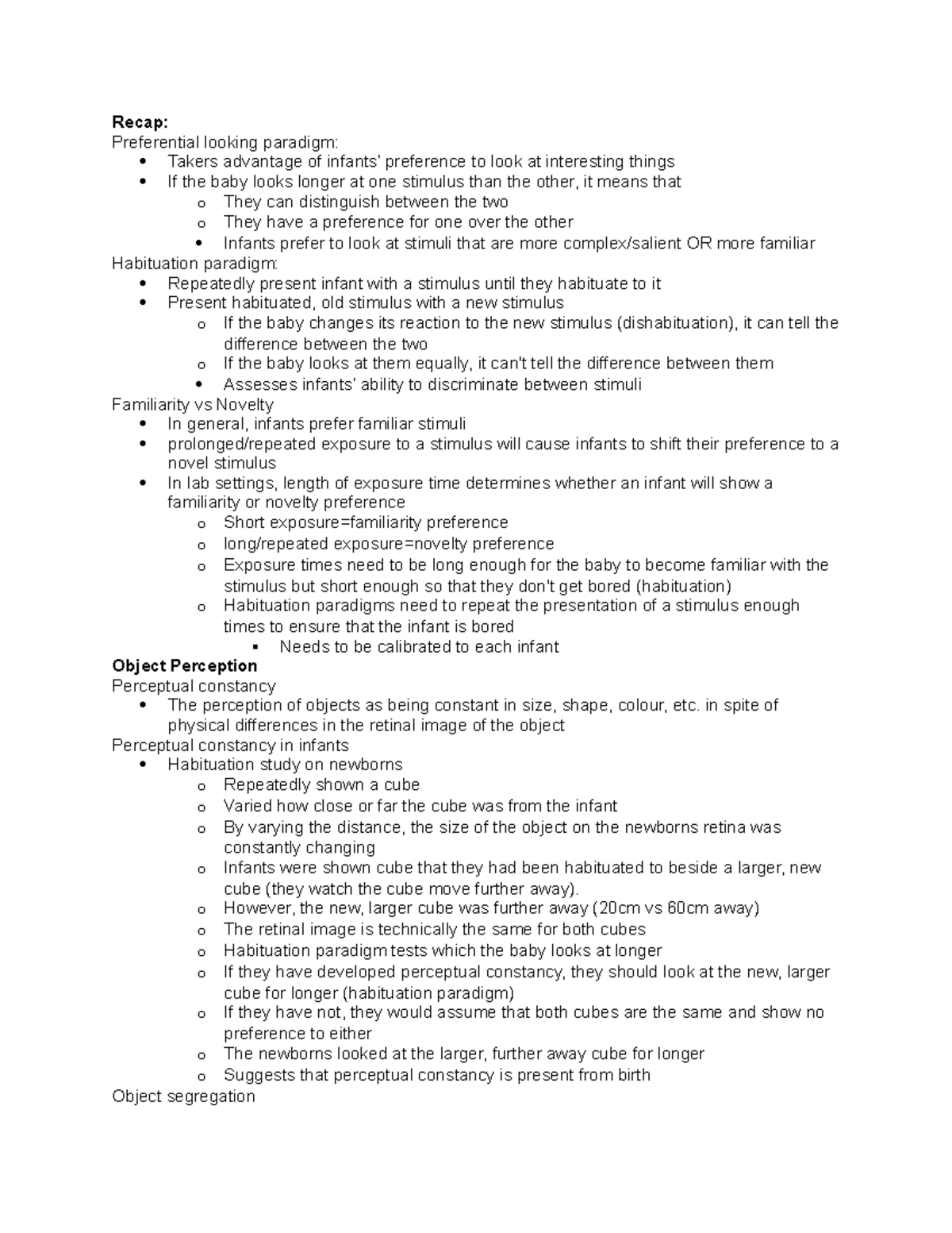 Psyc304 chapter 2 notes - Recap: Preferential looking paradigm: Takers ...