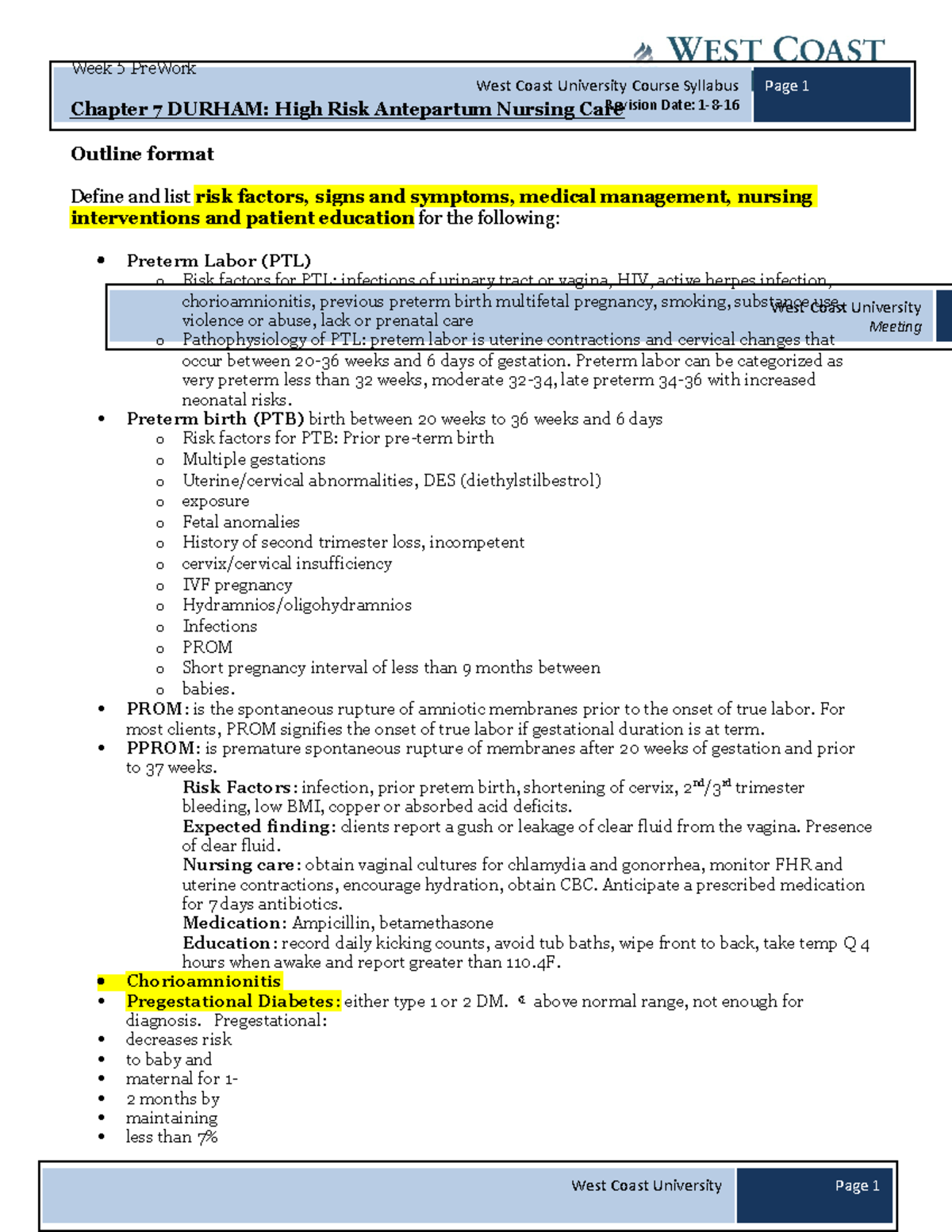 Week 5 Pre Work - n/a - West Coast University Course Syllabus Revision ...
