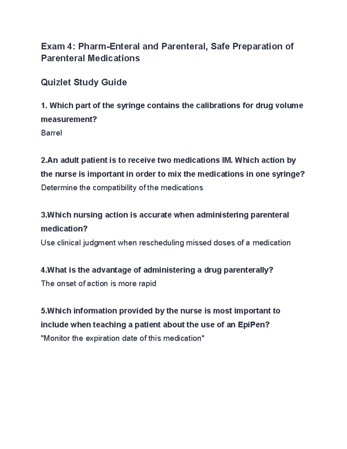 Exam 4 Pharm-Enteral and Parenteral, Safe Preparation of Parenteral ...