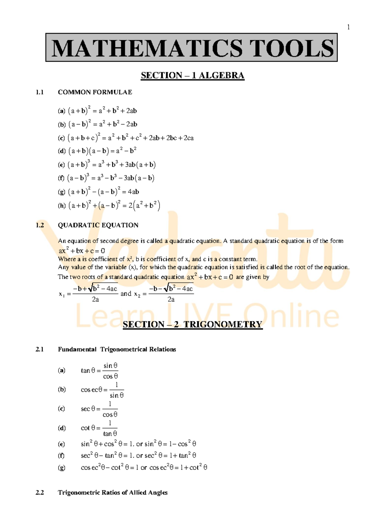 Mathematics Tools - a brief guide of math needed for writing exams like ...