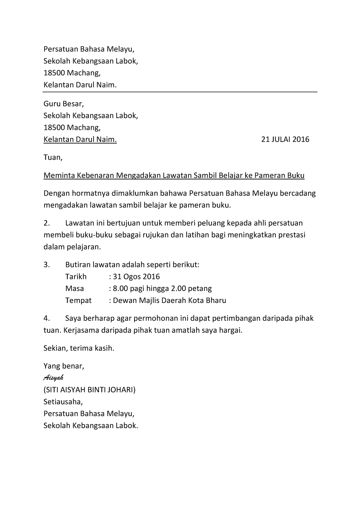 Surat Kiriman Rasmi (Khamis) - Persatuan Bahasa Melayu, Sekolah ...