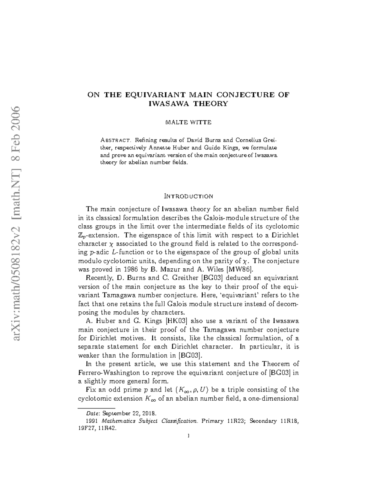 0508182 - Cours - arXiv:math/0508182v2 [math] 8 Feb 2006 ON THE ...