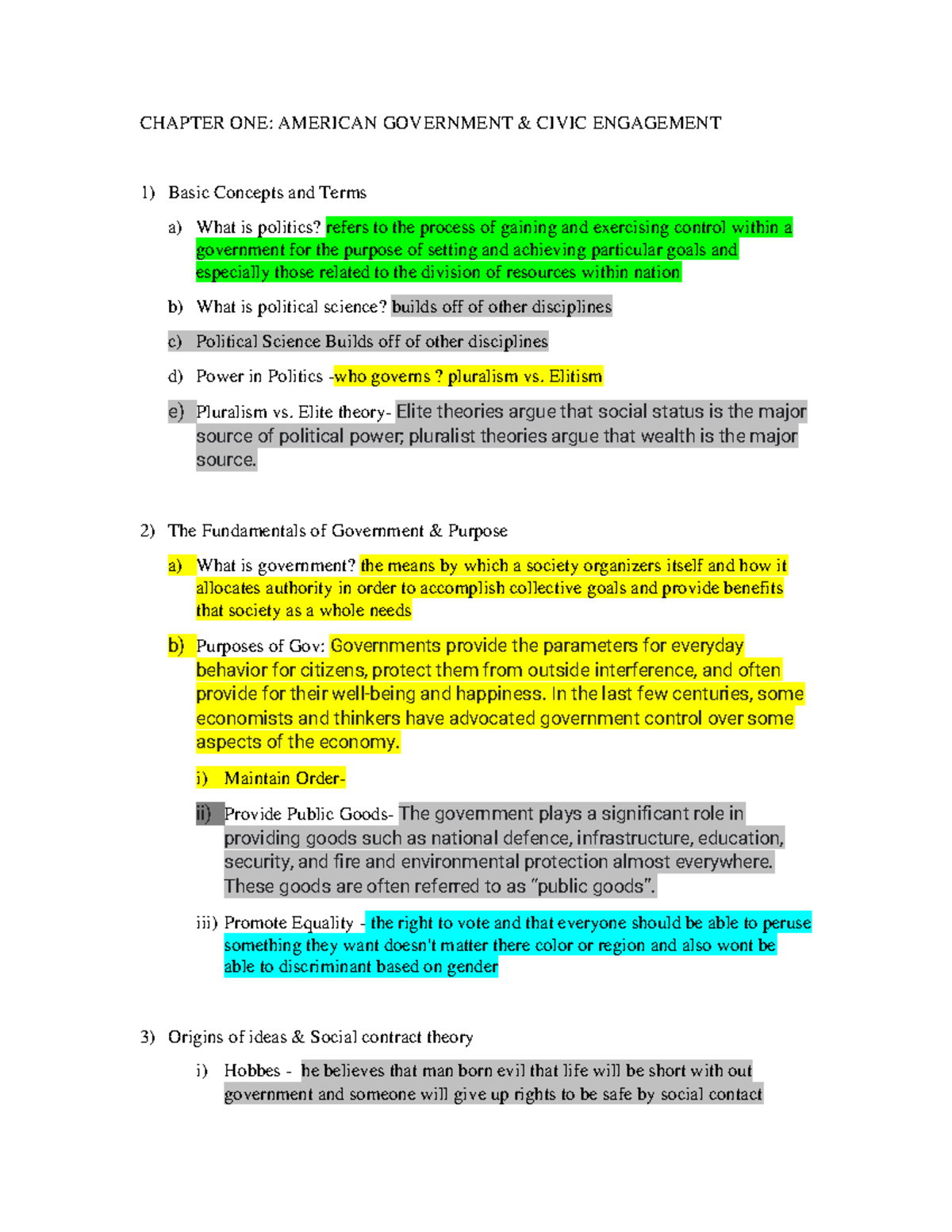 American Gov Civic Engagement (Outline) Print - CHAPTER ONE: AMERICAN ...