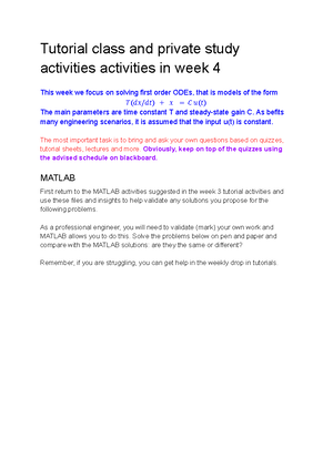 Tutorial week 2 - SEM 1 - Tutorial class and private study activities ...