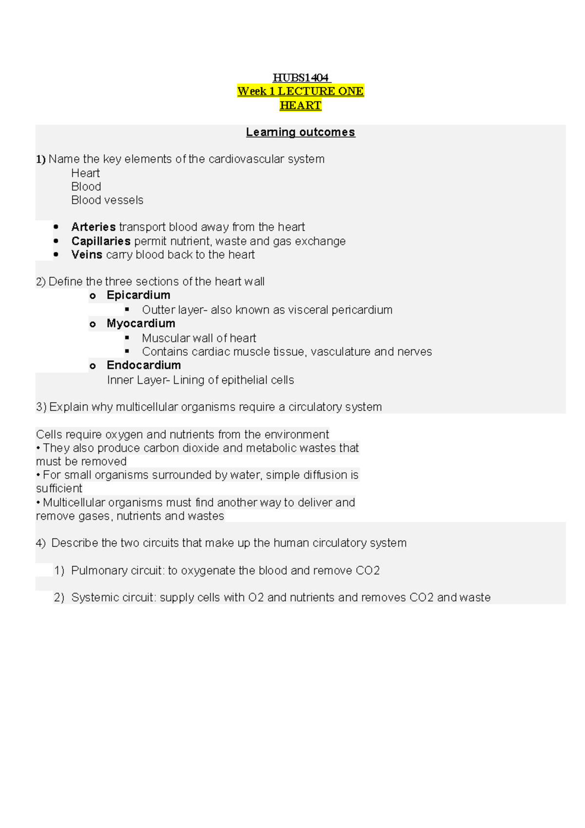 HUBS1404 summary week 1-5 - HUBS Week 1 LECTURE ONE HEART Learning ...