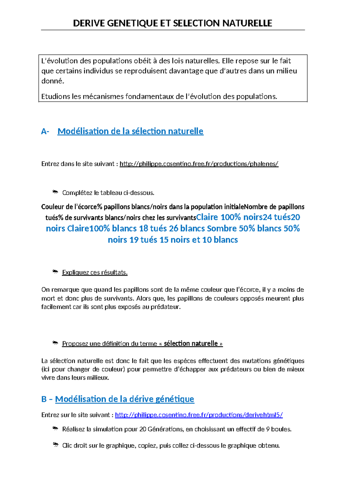 12-Sélection naturelle et dérive génétique - DERIVE GENETIQUE ET ...