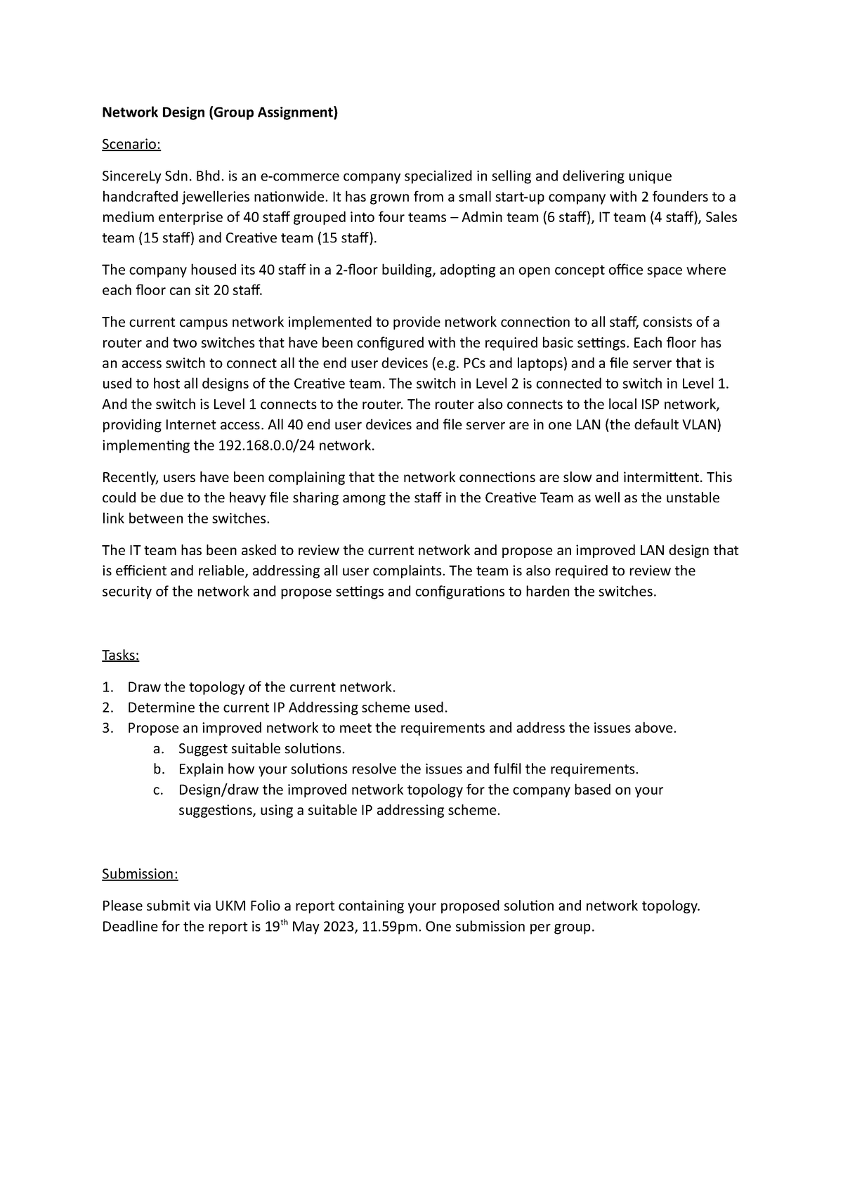 Network Design Assignment - Network Design (Group Assignment) Scenario ...